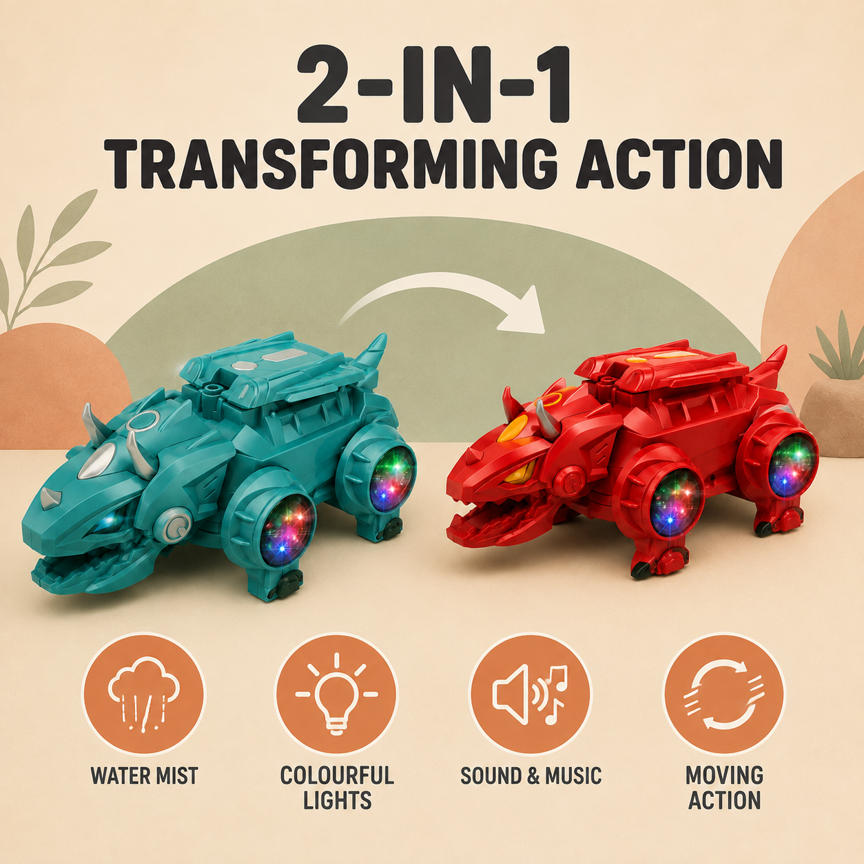 DinoBru Transforming Spray Dinosaur Car | Little Crew, Bru!
